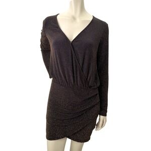 Dynamite‎ Gold Shimmer Black Dress Ruched Long Sleeve Y2K Goth Indie Sleaze M
